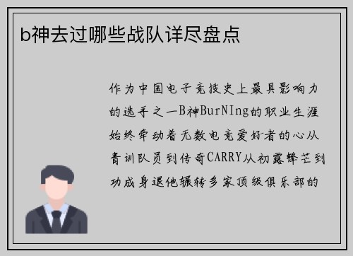 b神去过哪些战队详尽盘点